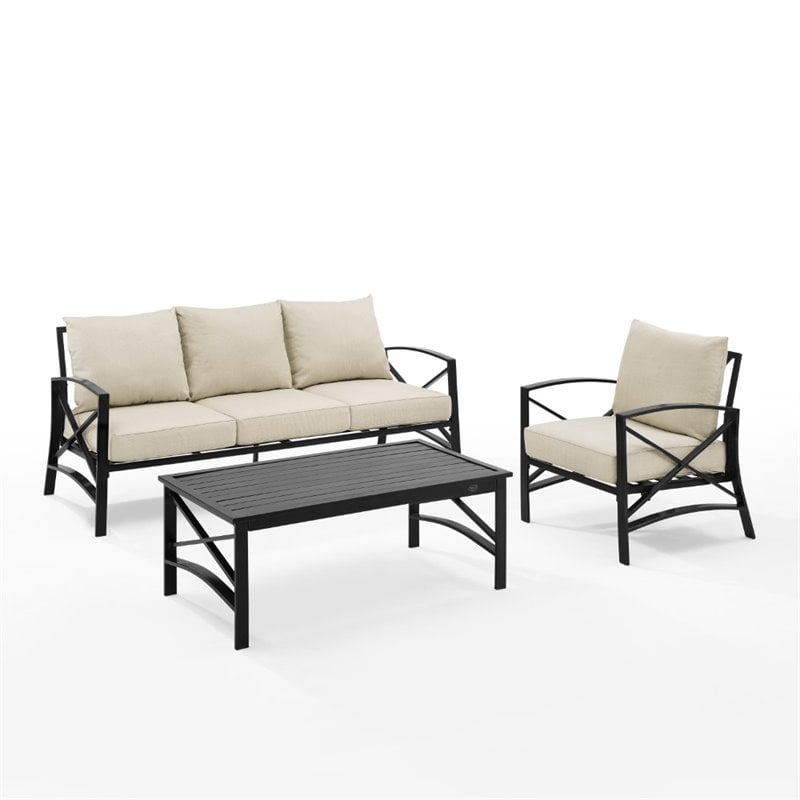 Afuera Living 3-Piece Metal Outdoor Sofa Set in Oil Rubbed Bronze/Oatmeal