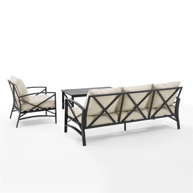 Afuera Living 3-Piece Metal Outdoor Sofa Set in Oil Rubbed Bronze/Oatmeal