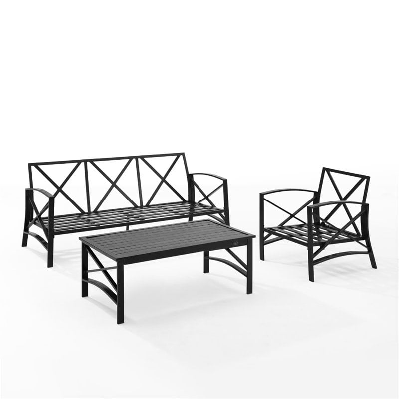 Afuera Living 3-Piece Metal Outdoor Sofa Set in Oil Rubbed Bronze/Oatmeal