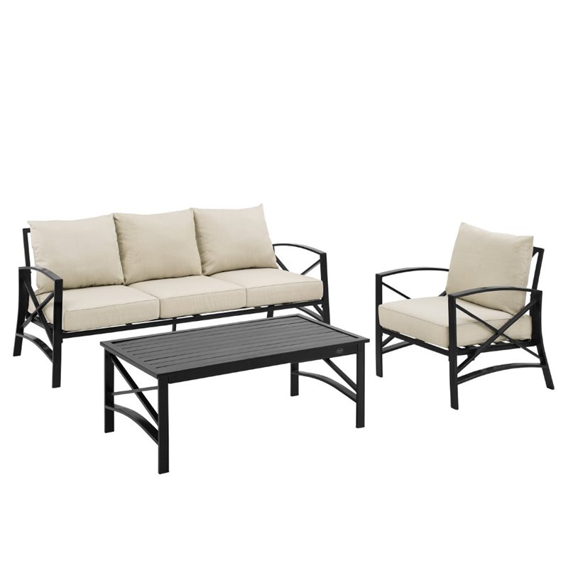 Afuera Living 3-Piece Metal Outdoor Sofa Set in Oil Rubbed Bronze/Oatmeal