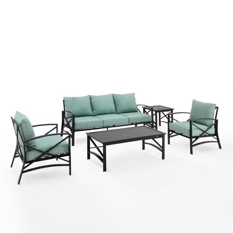 Afuera Living 5-Piece Metal Outdoor Sofa Set in Mist Green/Oil Rubbed Bronze