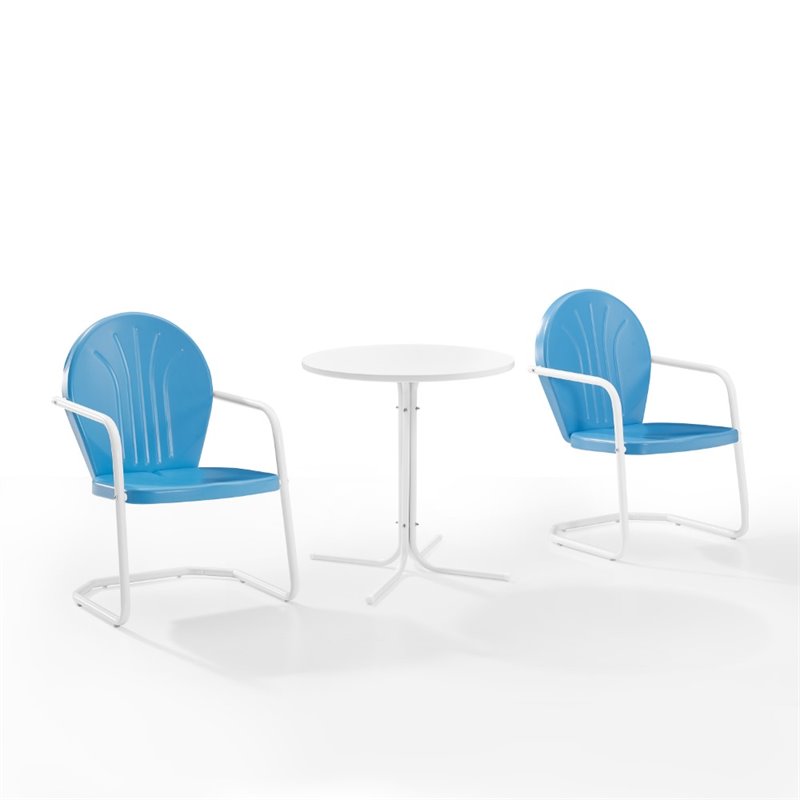 Afuera Living 3-Piece Metal Outdoor Bistro Set in Light Blue/White