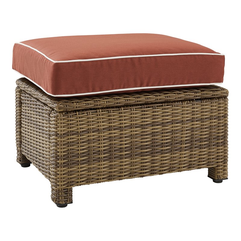 Afuera Living Wicker / Rattan & Fabric Outdoor Ottoman in Sangria Red/Brown