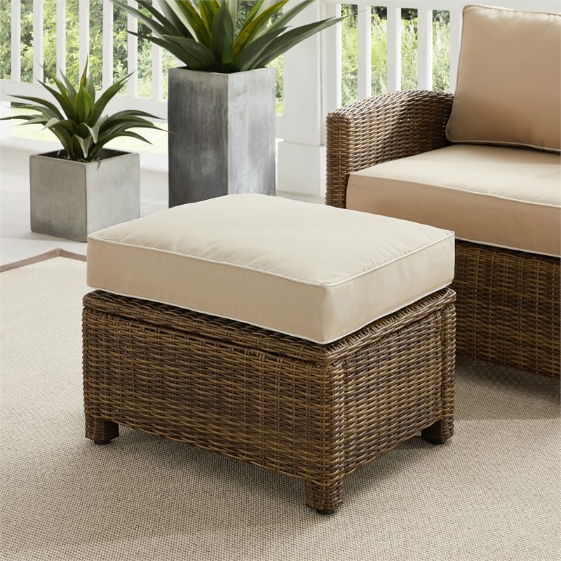 Afuera Living Wicker / Rattan & Fabric Outdoor Ottoman in Sand/Weathered Brown