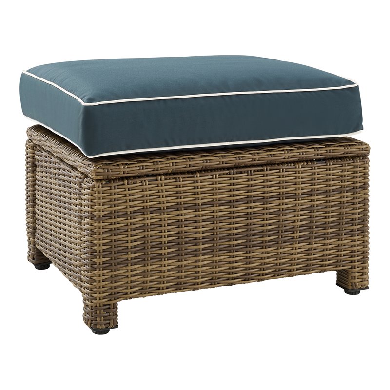 Afuera Living Wicker / Rattan & Fabric Outdoor Ottoman in Navy/Weathered Brown