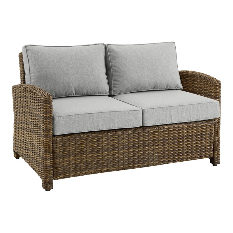 Afuera Living Wicker / Rattan & Fabric Patio Loveseat in Weathered Brown/Gray