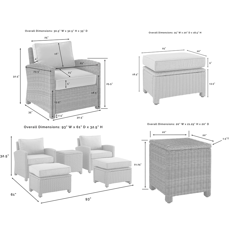 Afuera Living 5-Piece Wicker / Rattan Outdoor Chair Set in Gray/Weathered Brown
