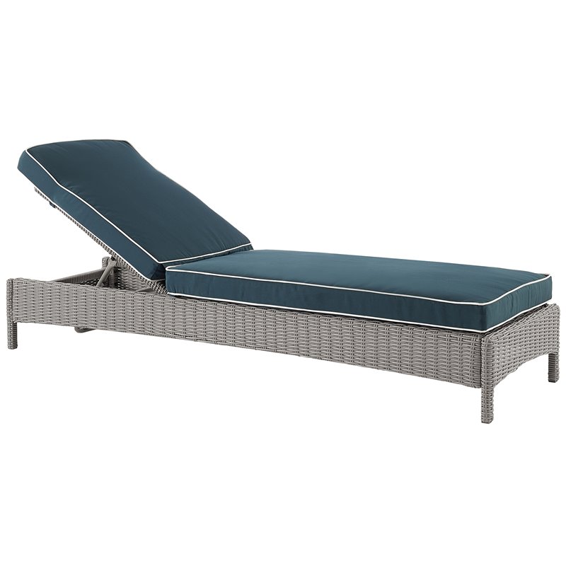 Afuera Living Transitional Fabric and Wicker Outdoor Chaise Lounge in Navy