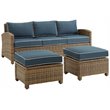 Afuera Living 3-Piece Wicker / Rattan Outdoor Sofa Set in Navy/Weathered Brown