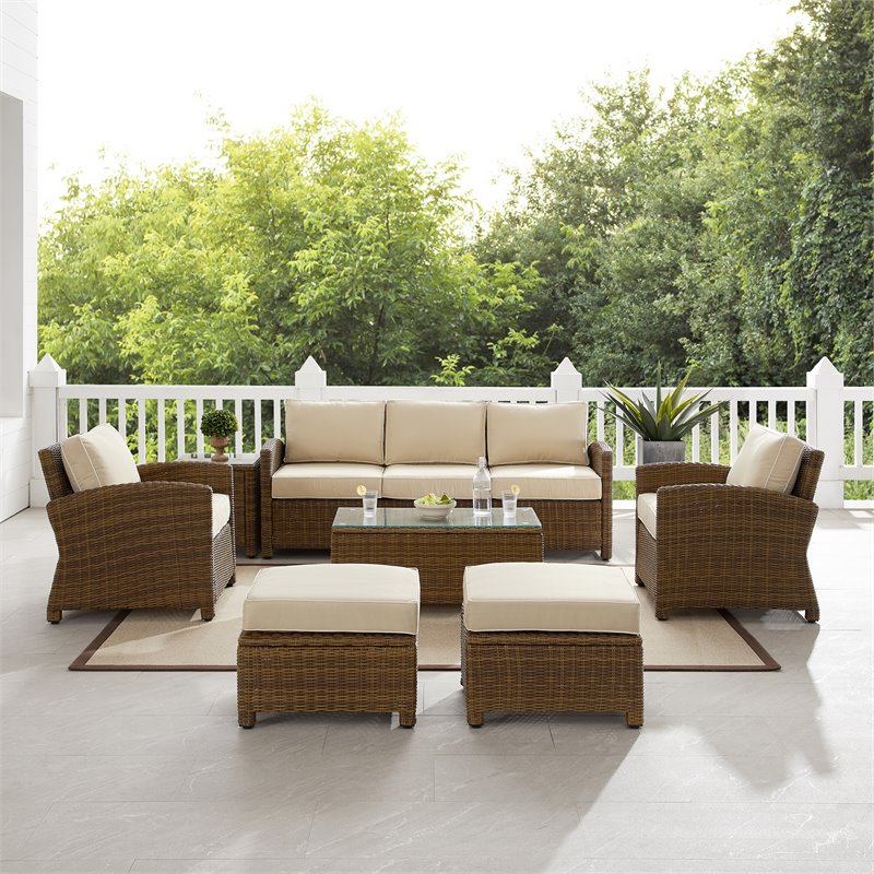 Afuera Living 7-Piece Wicker / Rattan & Fabric Outdoor Sofa Set in Sand/Brown