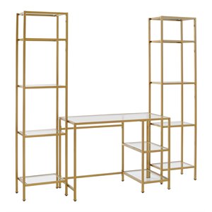 Afuera Living Contemporary 3-piece Metal Desk and Etagere Set in Soft Gold