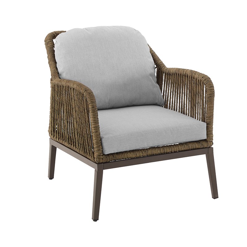 Afuera Living Transitional 2Pc Outdoor Wicker Armchair Set in Gray & Brown