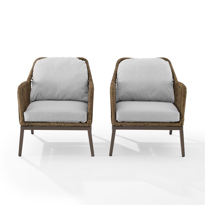 Afuera Living Transitional 2Pc Outdoor Wicker Armchair Set in Gray & Brown