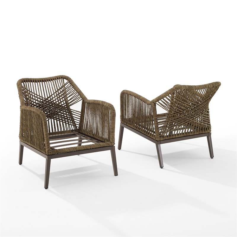 Afuera Living Transitional 2Pc Outdoor Wicker Armchair Set in Gray & Brown