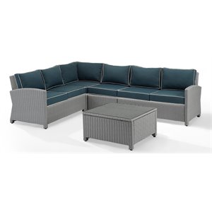 afuera living transitional 5pc outdoor wicker sectional set in navy & gray