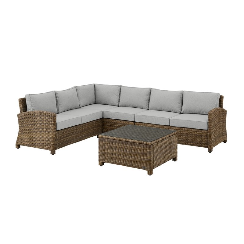 Afuera Living 5PC Wicker / Rattan & Fabric Outdoor Sectional Set in Gray/Brown