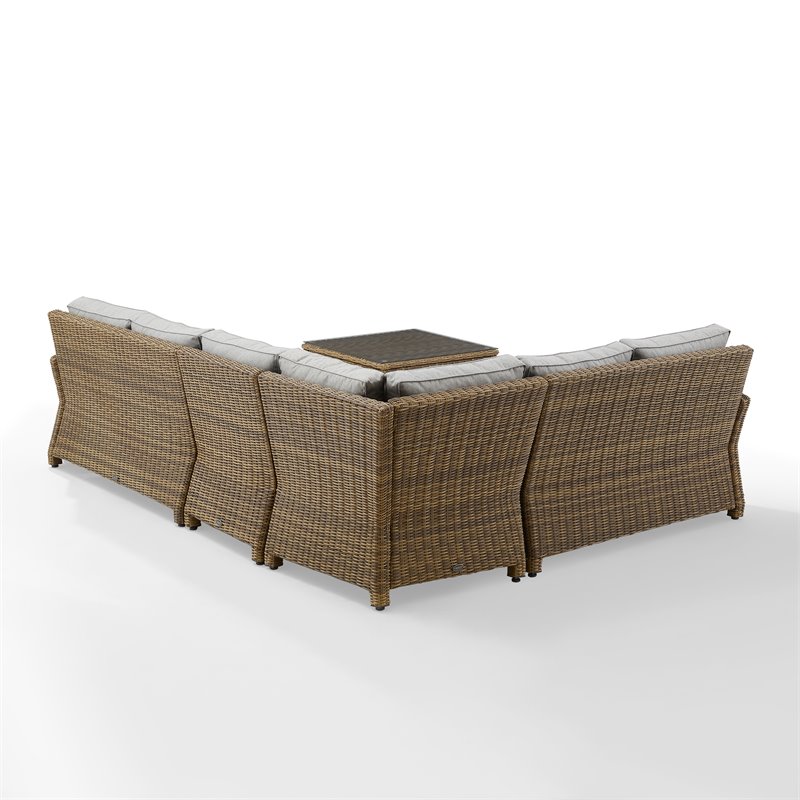 Afuera Living 5PC Wicker / Rattan & Fabric Outdoor Sectional Set in Gray/Brown