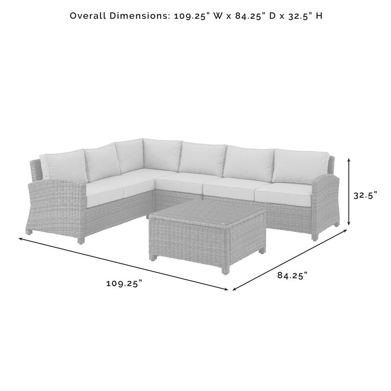 Afuera Living 5PC Wicker / Rattan & Fabric Outdoor Sectional Set in Gray/Brown