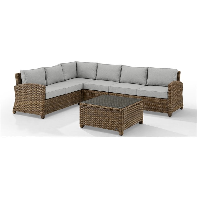 Afuera Living 5PC Wicker / Rattan & Fabric Outdoor Sectional Set in Gray/Brown