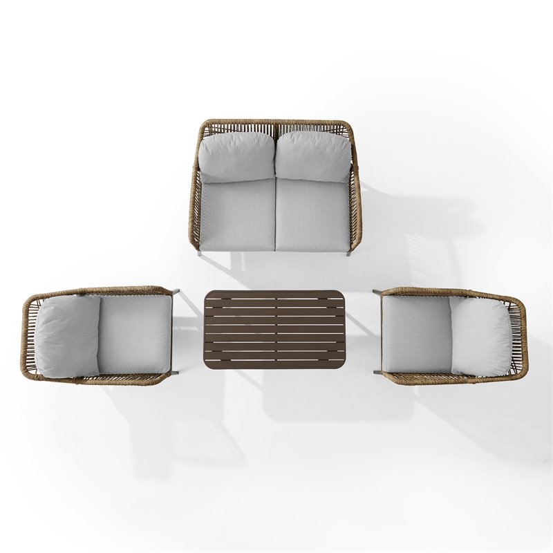 Afuera Living Transitional 4Pc Outdoor Wicker Conversation Set in Gray & Brown