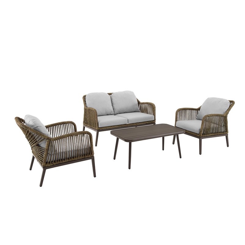 Afuera Living Transitional 4Pc Outdoor Wicker Conversation Set in Gray & Brown