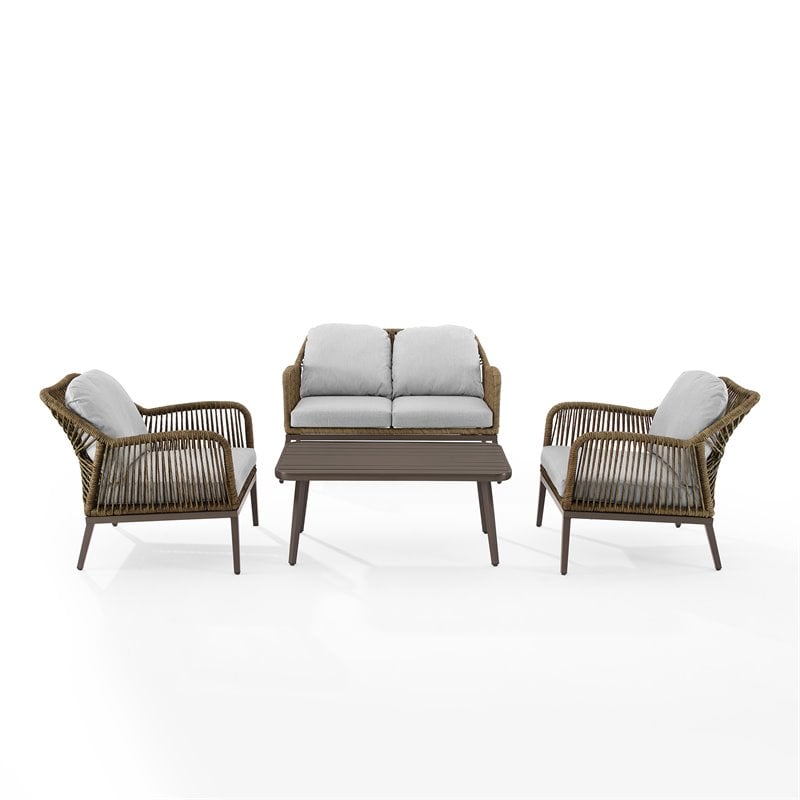 Afuera Living Transitional 4Pc Outdoor Wicker Conversation Set in Gray & Brown