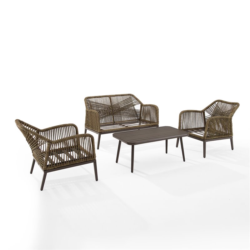 Afuera Living Transitional 4Pc Outdoor Wicker Conversation Set in Gray & Brown
