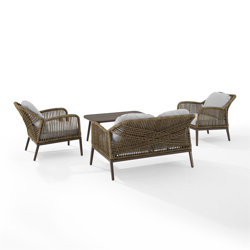 Afuera Living Transitional 4Pc Outdoor Wicker Conversation Set in Gray & Brown