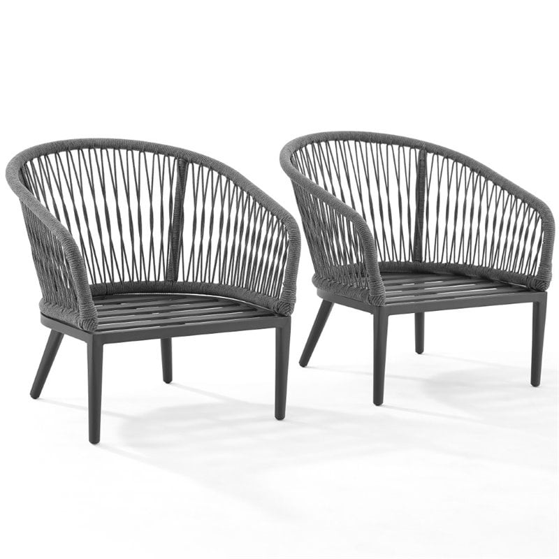 Afuera Living Modern Patio Rope Armchair in Heathered Charcoal Gray (Set of 2)