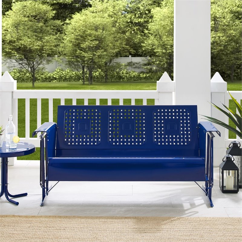 Afuera Living Metal Patio Sofa Glider with Basket Weave in Navy Gloss