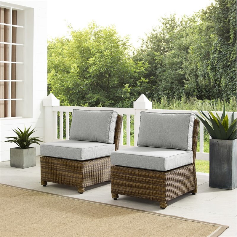 Afuera Living Wicker / Rattan Armless Patio Chair in Gray/Brown (Set of 2)
