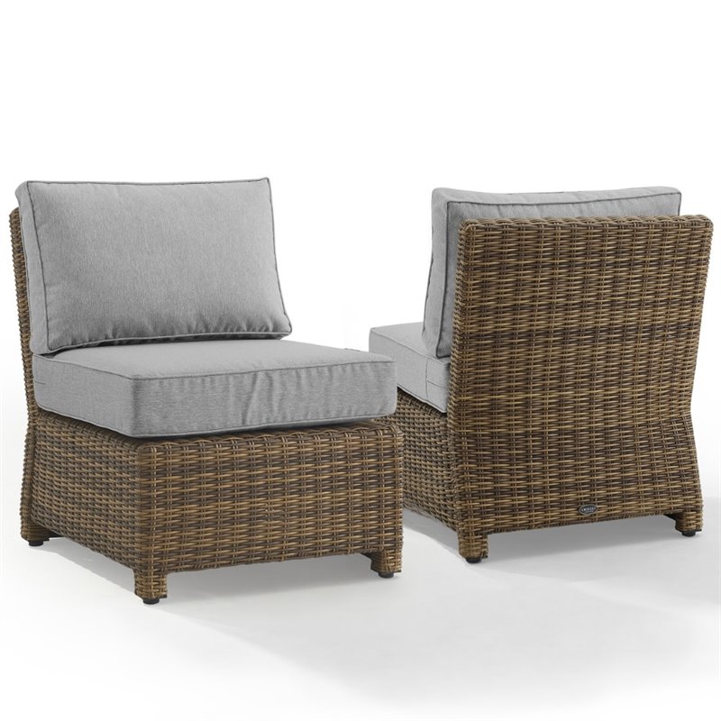 Afuera Living Wicker / Rattan Armless Patio Chair in Gray/Brown (Set of 2)