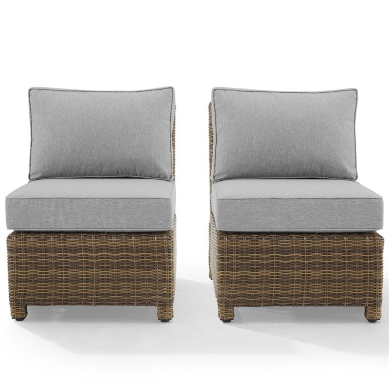 Afuera Living Wicker / Rattan Armless Patio Chair in Gray/Brown (Set of 2)