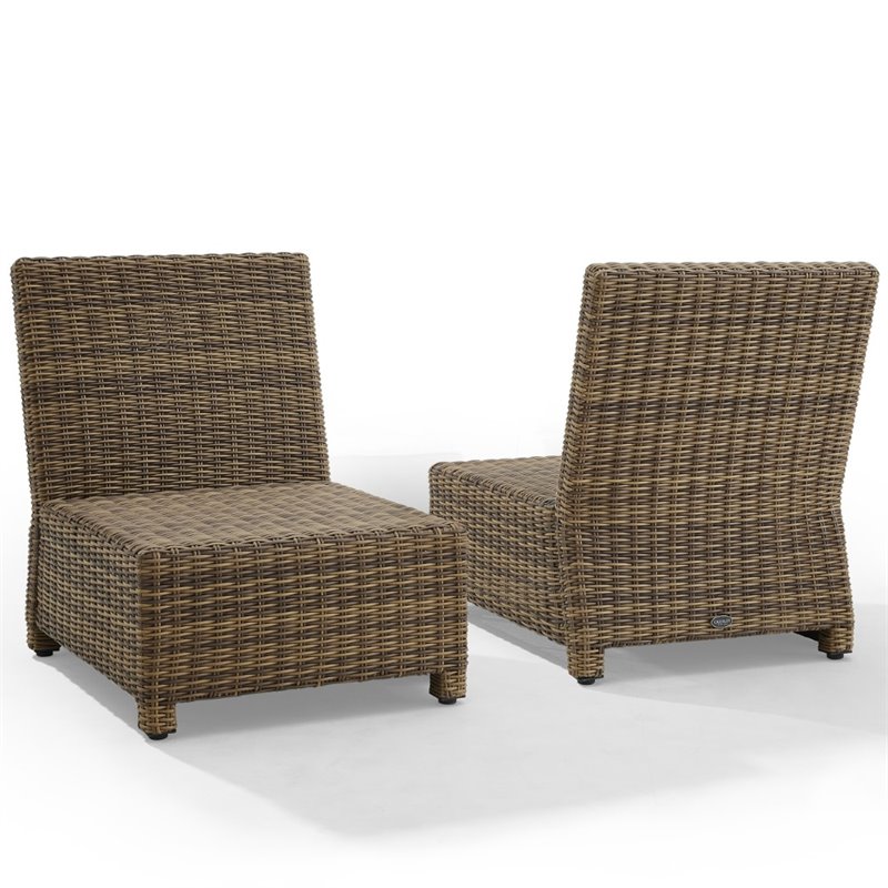 Afuera Living Wicker / Rattan Armless Patio Chair in Gray/Brown (Set of 2)