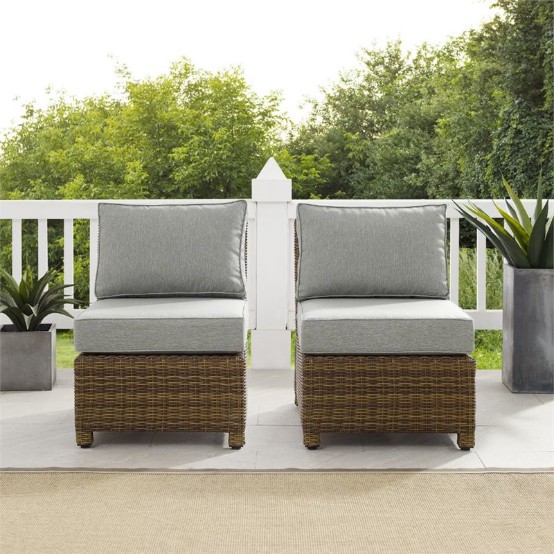 Afuera Living Wicker / Rattan Armless Patio Chair in Gray/Brown (Set of 2)