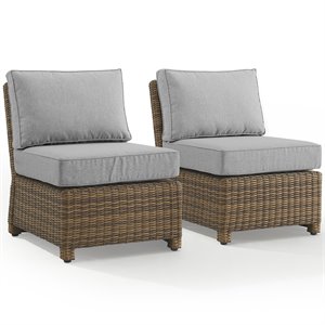 Afuera Living Transitional Armless Patio Chair in Gray and Brown (Set of 2)