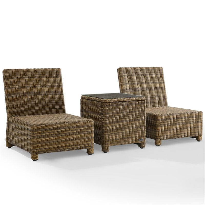 Afuera Living 3-Piece Wicker / Rattan & Fabric Outdoor Chair Set in Navy/Brown