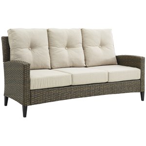 Afuera Living Taditional High Back Wicker Patio Sofa in Oatmeal and Brown