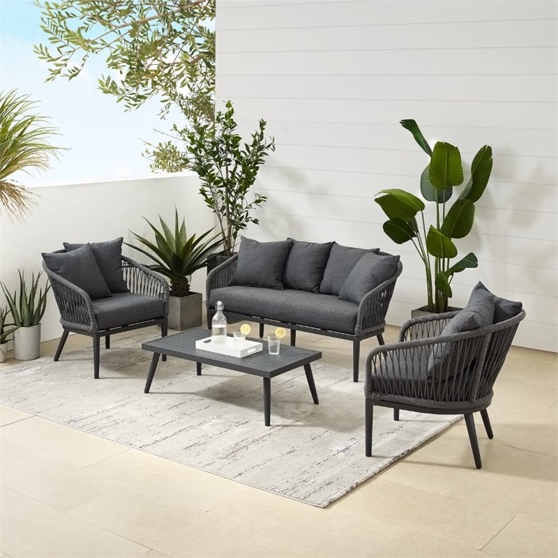 Afuera Living Modern 4-Piece Patio Loveseat Set in Heathered Charcoal Gray