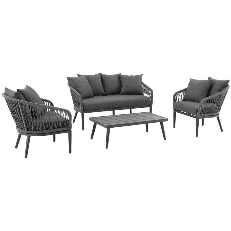 Afuera Living Modern 4-Piece Patio Loveseat Set in Heathered Charcoal Gray
