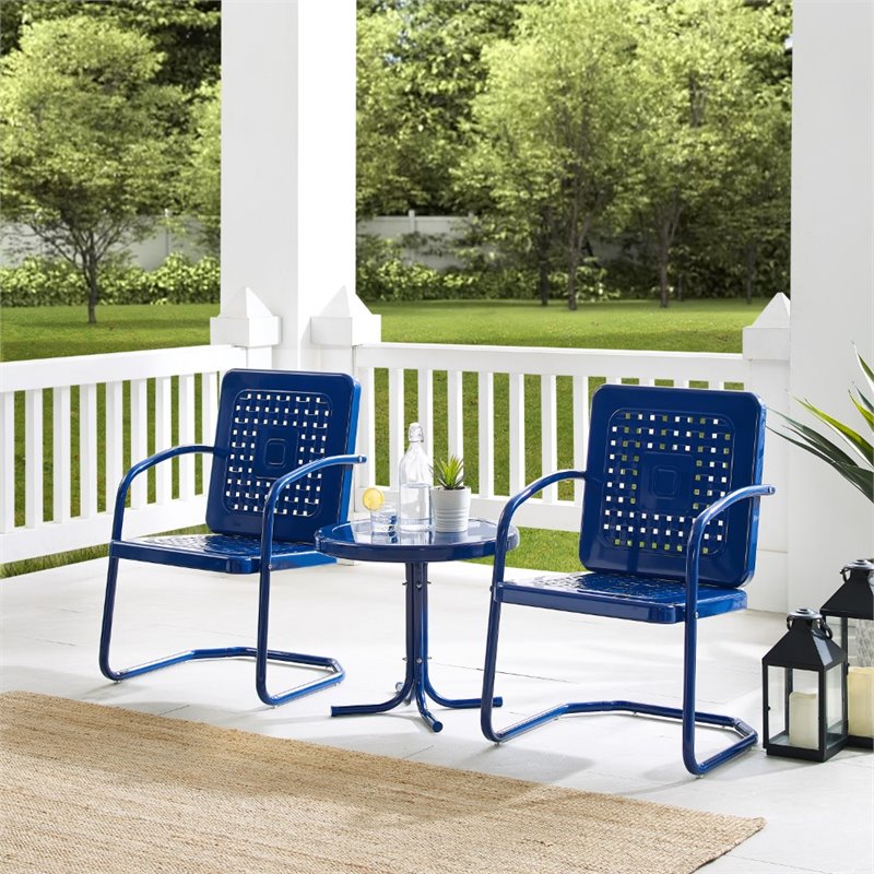 Afuera Living 3-Piece Metal Patio Conversation Set in Navy Gloss