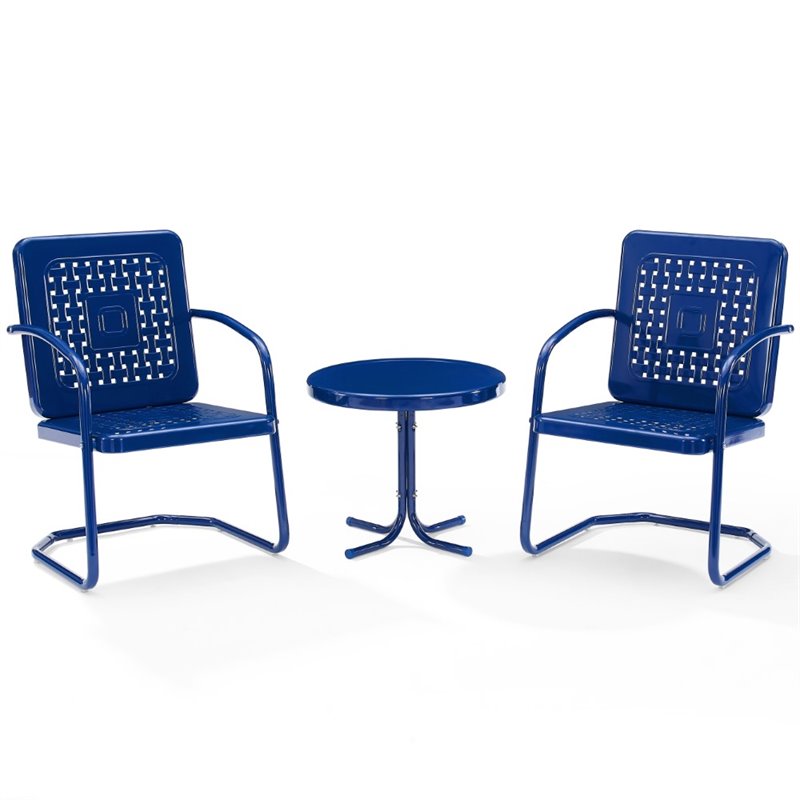 Afuera Living 3-Piece Metal Patio Conversation Set in Navy Gloss