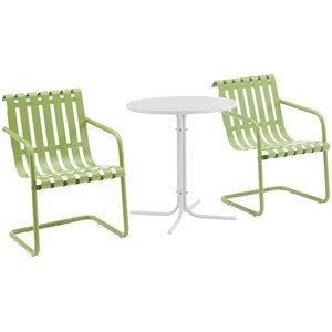 afuera living modern 3 piece retro metal patio bistro set in green and white