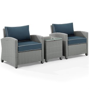 Afuera Living Taditional 3 Piece Patio Conversation Set in Navy and Gray