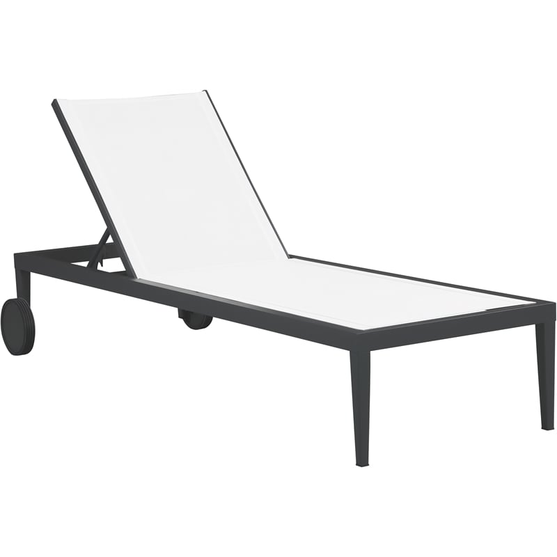 Afuera Living Contemporary Fabric Patio Mesh Chaise Lounge Chair in White