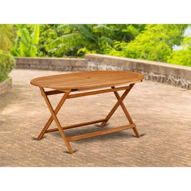 Afuera Living Contemporary Oval Wood Patio Dining Table in Natural Oil