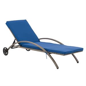Afuera Living Patio Sun Lounger with Blended Gray with Blue Fabric Cushions