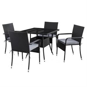 afuera living square 5 piece patio dining set in black resin wicker/rattan