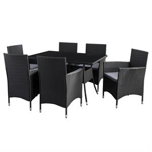afuera living 7pc patio dining set with armchairs in black resin wicker/rattan