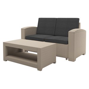 afuera living 2pc all-weather beige wicker/rattan patio set with grey cushions